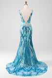 Dark Purple Mermaid V Neck Sequins Long Ball Dress