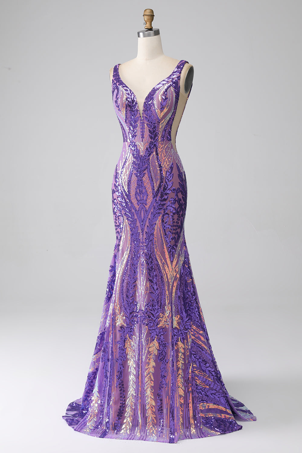 Glitter Blue  Mermaid V-NeckBall Dress with Sequins