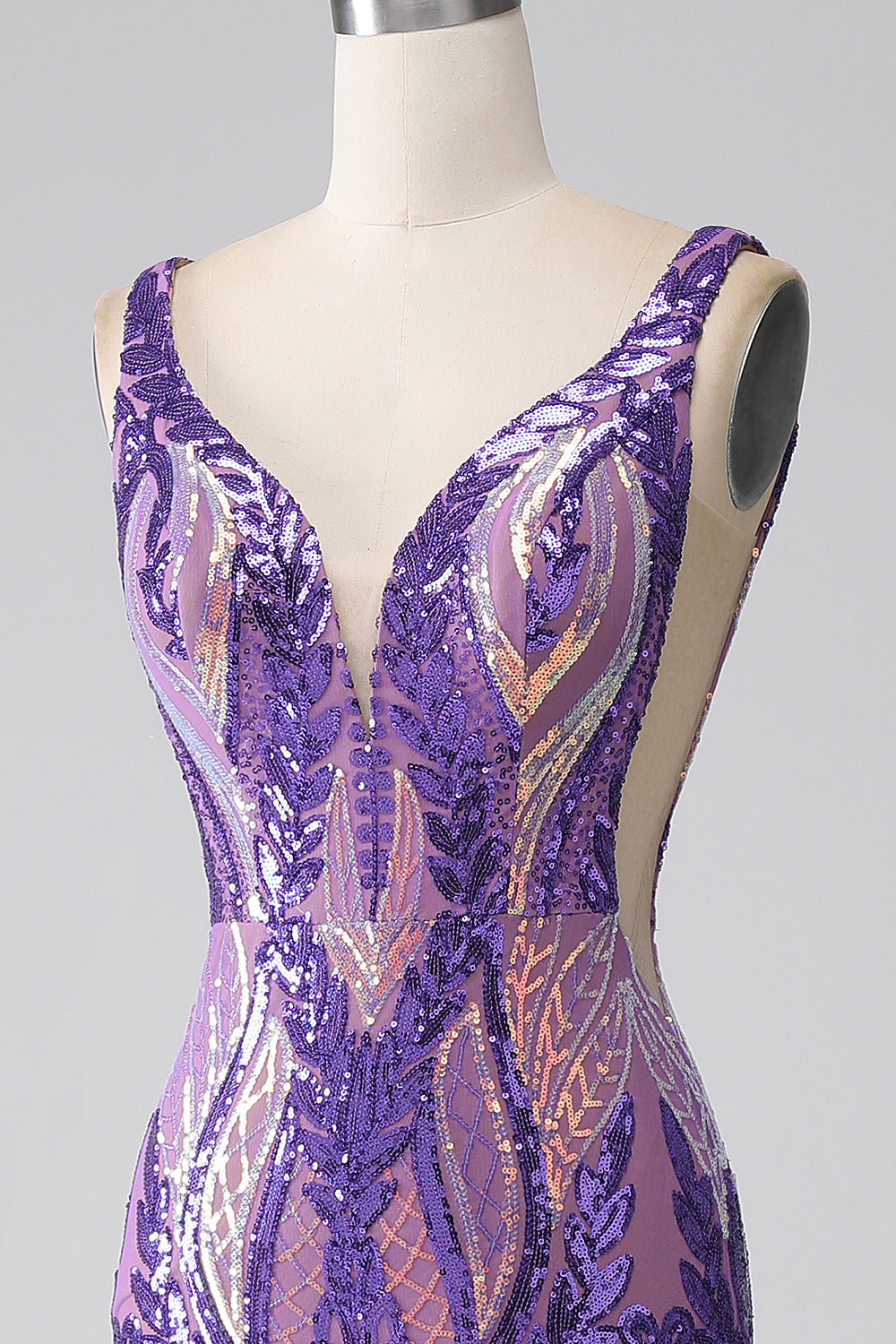 Dark Purple Mermaid V Neck Sequins Long Ball Dress