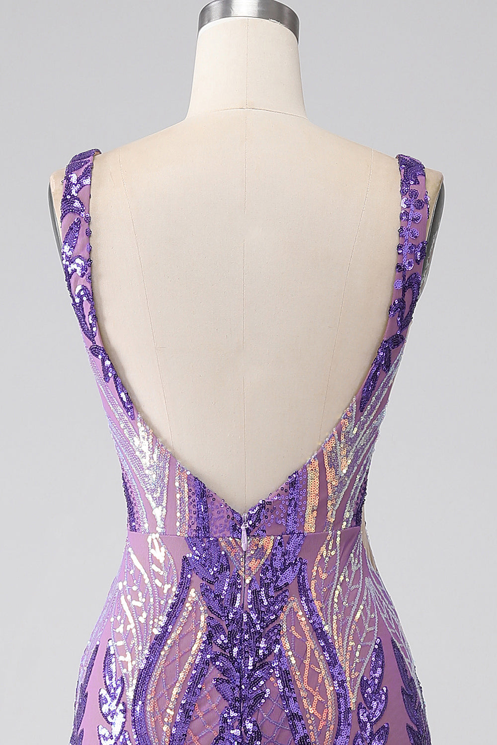 Dark Purple Mermaid V Neck Sequins Long Ball Dress