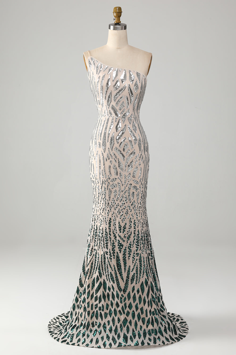 Sparkly Mermaid One Shoulder Dark Green Sequins Long Ball Dress