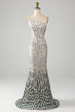 Sparkly Mermaid One Shoulder Dark Green Sequins Long Ball Dress