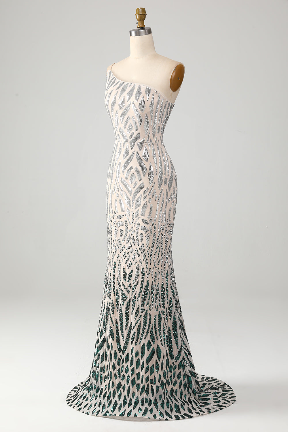 Sparkly Mermaid One Shoulder Dark Green Sequins Long Ball Dress