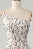 Sparkly Mermaid One Shoulder Dark Green Sequins Long Ball Dress