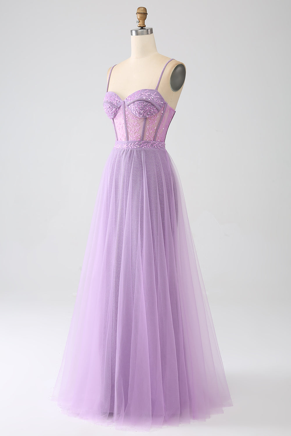 A-Line Lilac Spaghetti Straps Long Corset Ball Dress