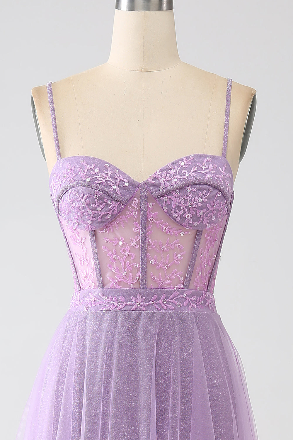 A-Line Lilac Spaghetti Straps Long Corset Ball Dress