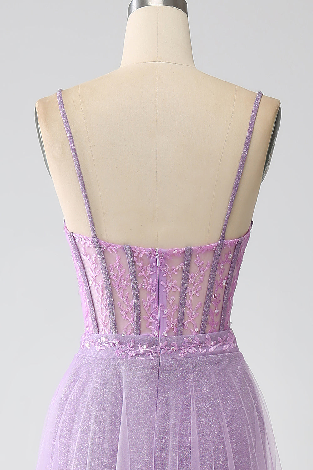 A-Line Lilac Spaghetti Straps Long Corset Ball Dress