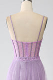 A-Line Lilac Spaghetti Straps Long Corset Ball Dress