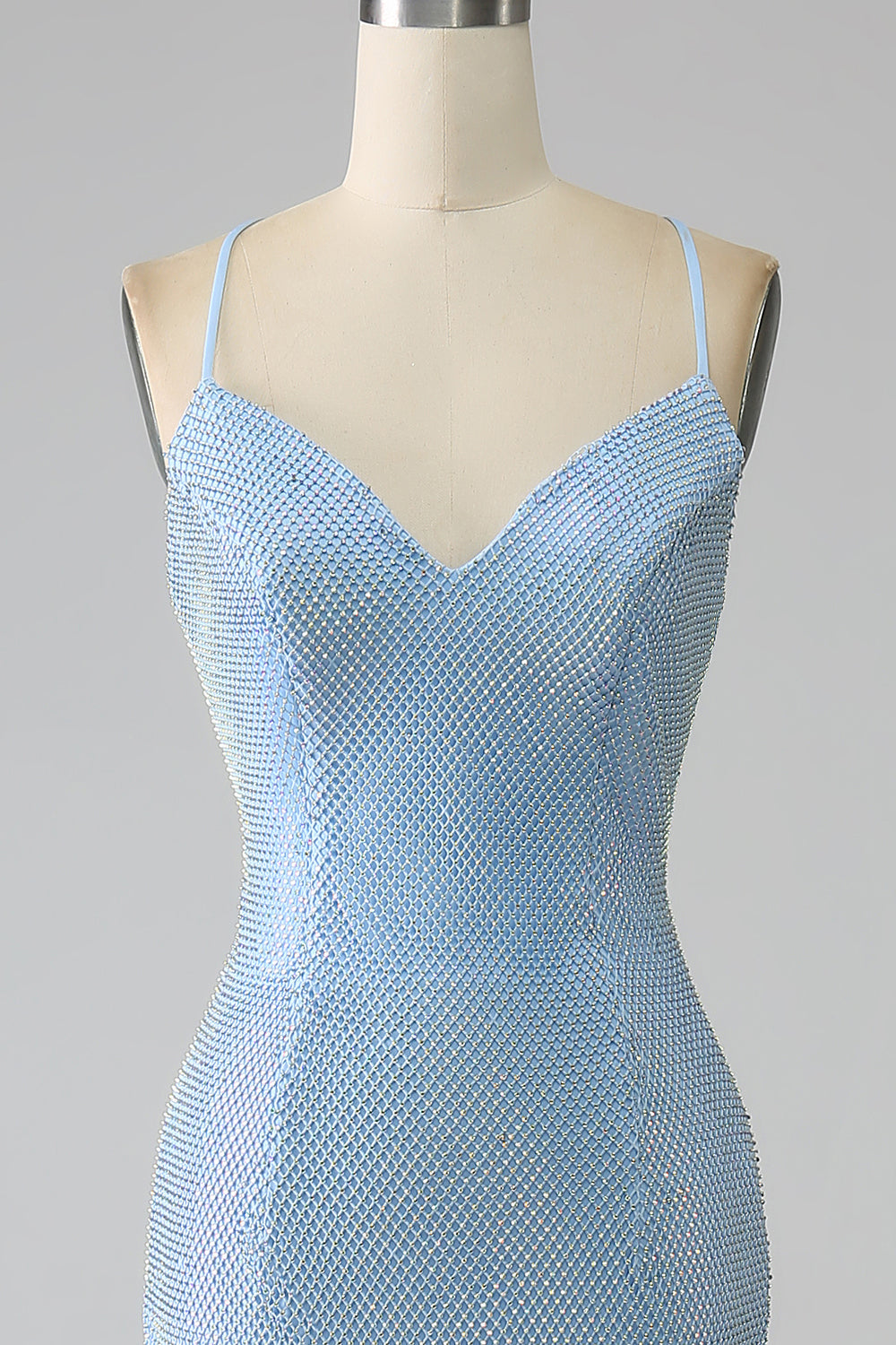 Glitter Blue Mermaid Spaghetti Straps Long Ball Dress with Slit