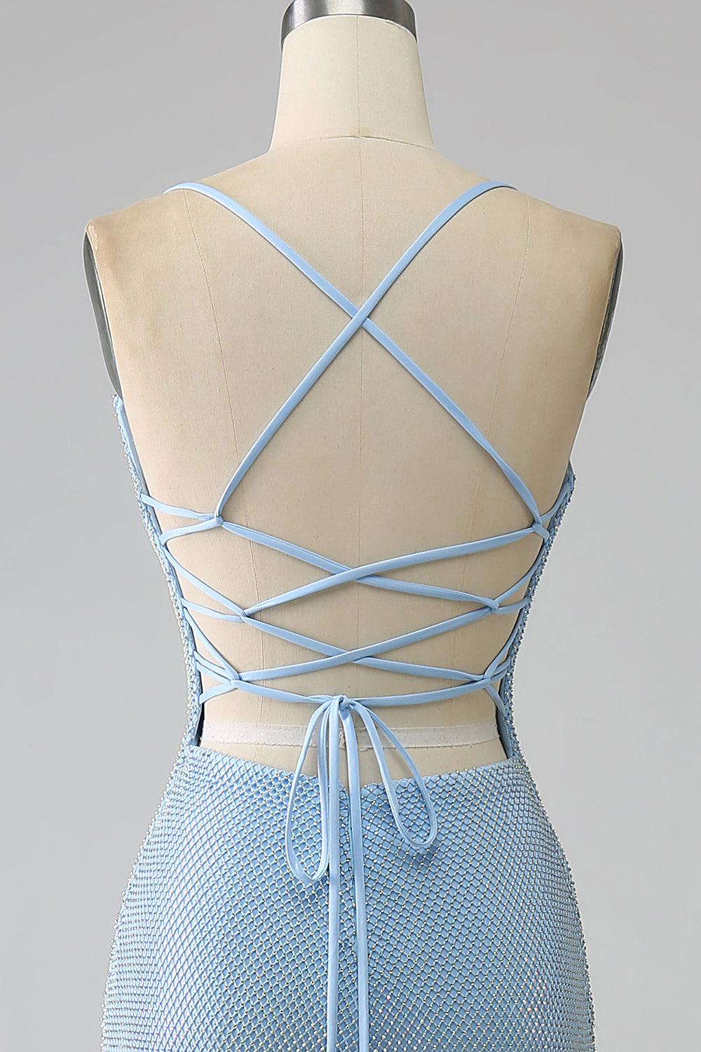 Glitter Blue Mermaid Spaghetti Straps Long Ball Dress with Slit
