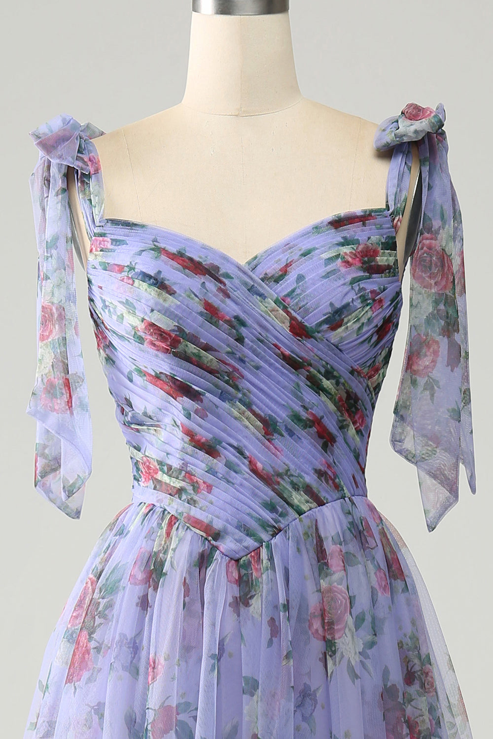 A-Line Blue Printed Adjustable Straps Long Ball Dress