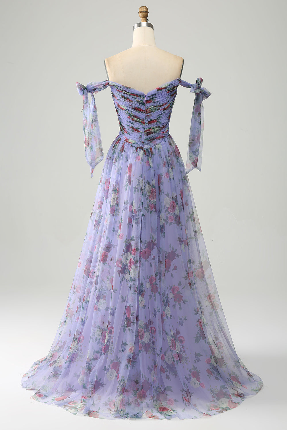 A-Line Blue Printed Adjustable Straps Long Ball Dress
