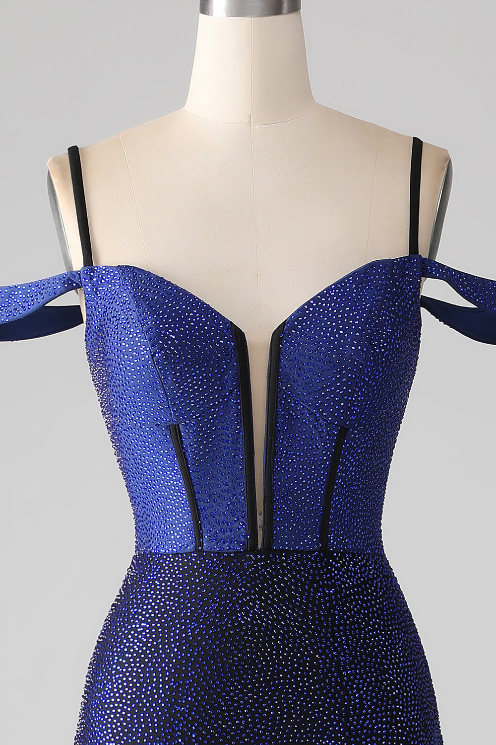 Sparkly Navy Mermaid Long Corset Ball Dress with Slit