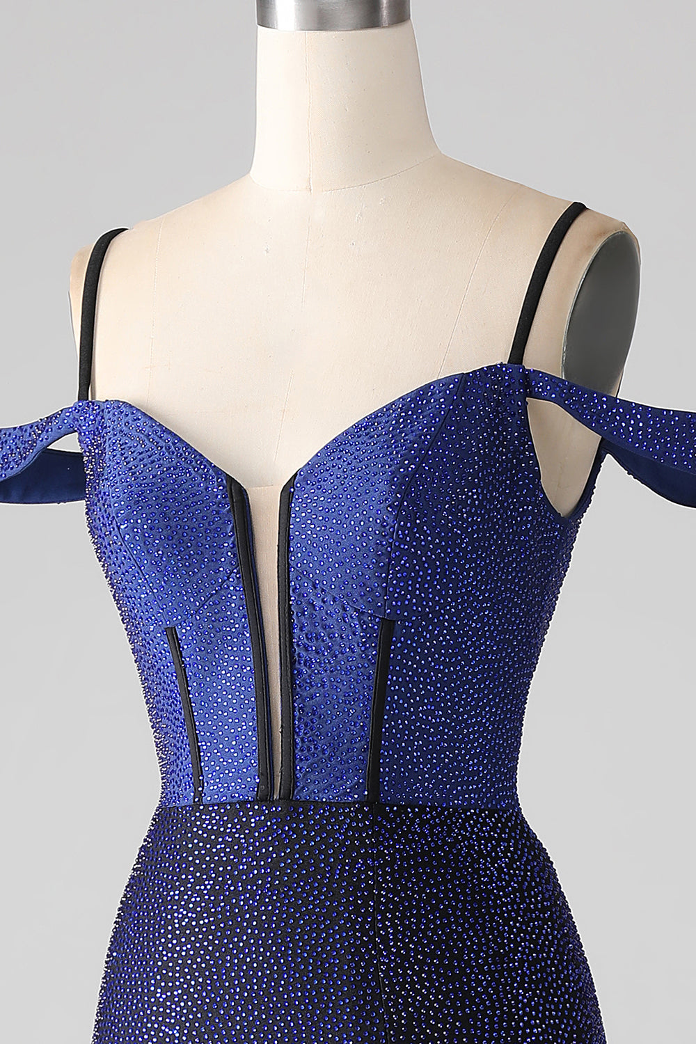 Sparkly Navy Mermaid Long Corset Ball Dress with Slit