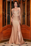 Trendy Mermaid Spaghetti Straps Champagne Corset Ball Dress with Beading