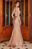 Trendy Mermaid Spaghetti Straps Champagne Corset Ball Dress with Beading