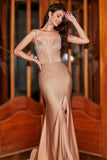Trendy Mermaid Spaghetti Straps Champagne Corset Ball Dress with Beading