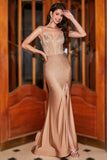 Trendy Mermaid Spaghetti Straps Champagne Corset Ball Dress with Beading
