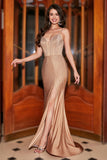Trendy Mermaid Spaghetti Straps Champagne Corset Ball Dress with Beading