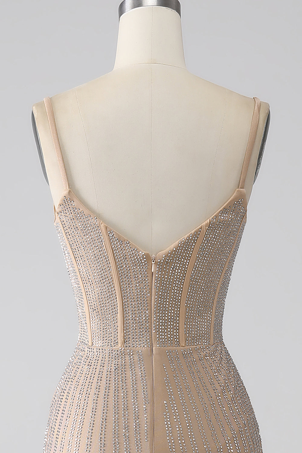 Sparkly Champagne Mermaid Spaghetti Straps Long Ball Dress with Slit