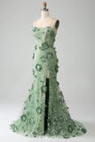 Mermaid Spaghetti Straps Green Corset Ball Dress with Appliques