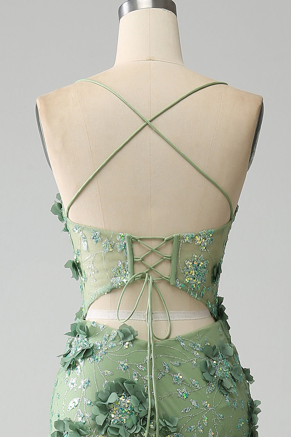 Mermaid Spaghetti Straps Green Corset Ball Dress with Appliques