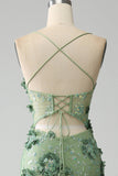 Mermaid Spaghetti Straps Green Corset Ball Dress with Appliques