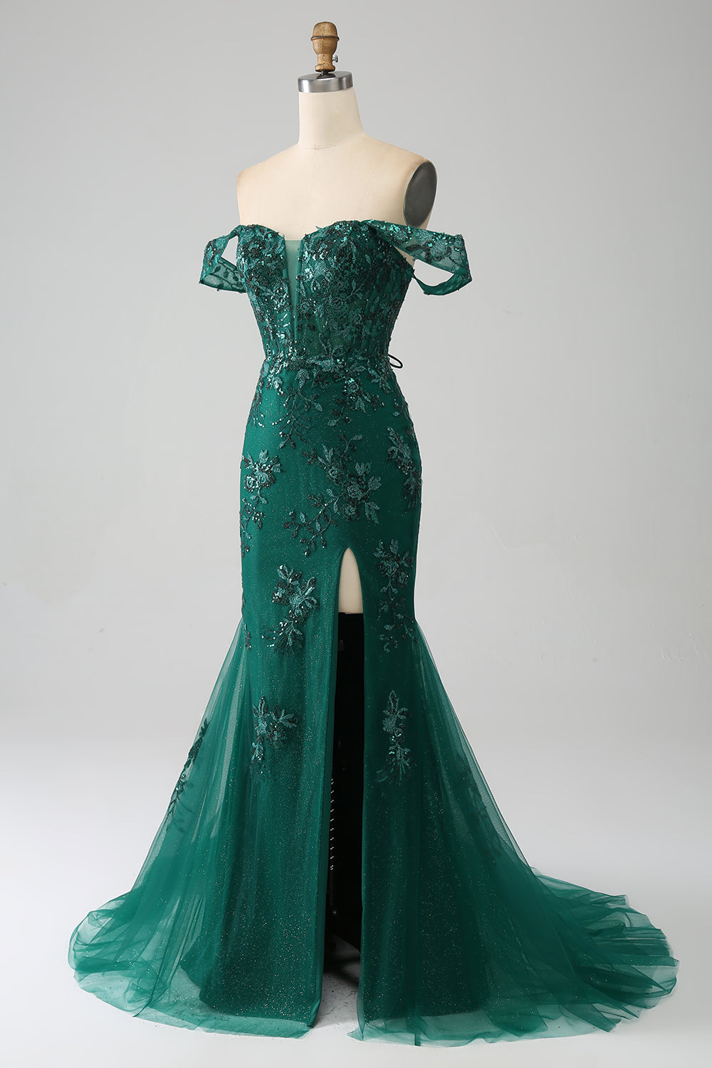 Mermaid Off The Shoulder Dark Green Ball Dress with Appliques