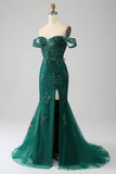 Mermaid Off The Shoulder Dark Green Ball Dress with Appliques