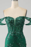 Mermaid Off The Shoulder Dark Green Ball Dress with Appliques
