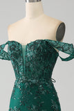 Mermaid Off The Shoulder Dark Green Ball Dress with Appliques