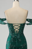 Mermaid Off The Shoulder Dark Green Ball Dress with Appliques