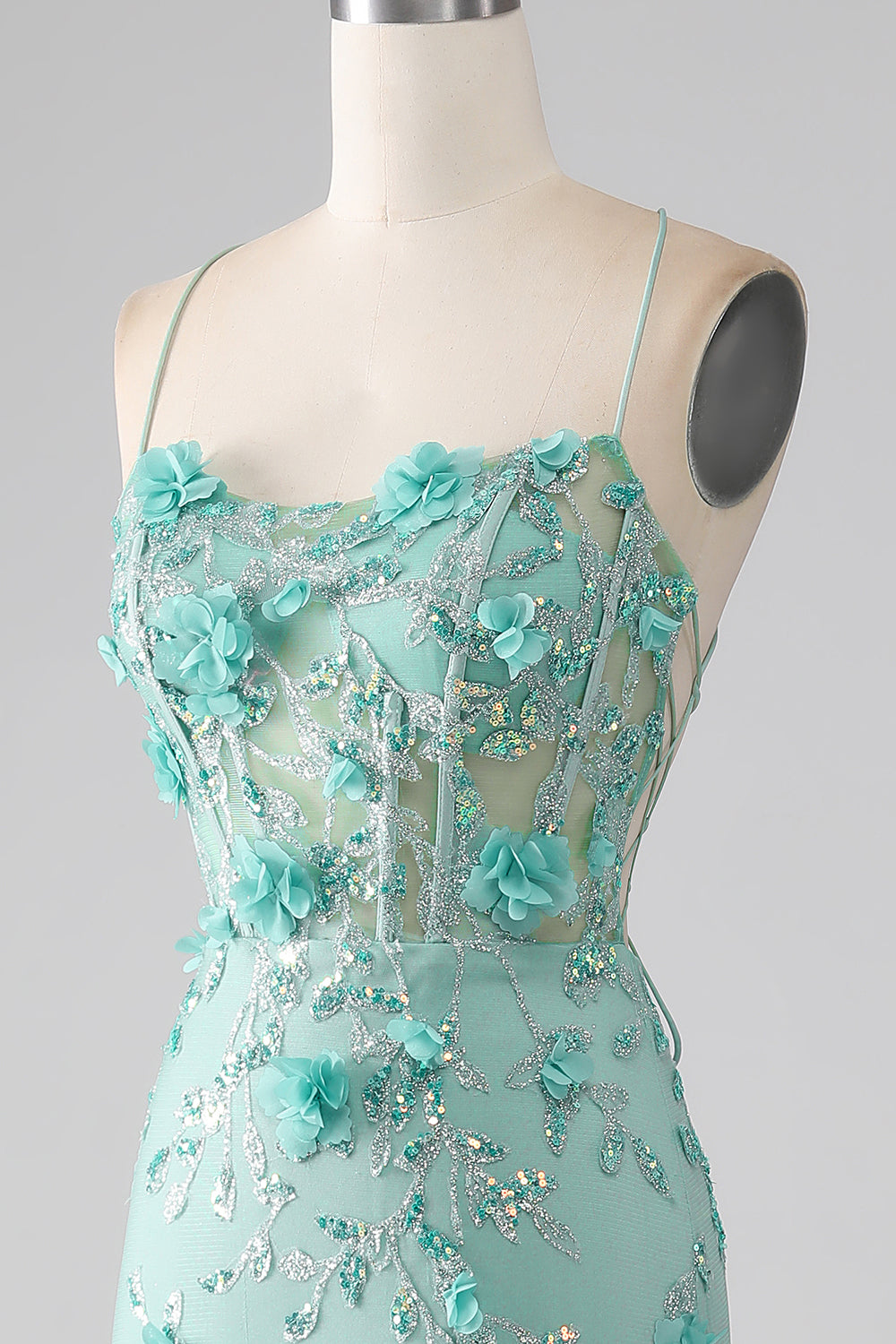 Green Mermaid Spaghetti Straps Long Ball Dress with Appliques