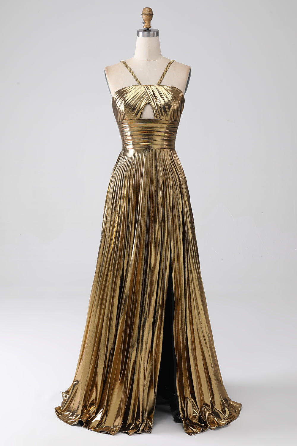 Fuchsia A-Line Spaghetti Straps Pleated Ball Dress with Slit