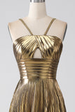 Fuchsia A-Line Spaghetti Straps Pleated Ball Dress with Slit