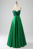 A-Line Sweetheart Dark Green Corset Ball Dress