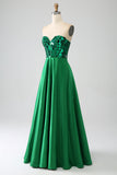 A-Line Sweetheart Dark Green Corset Ball Dress