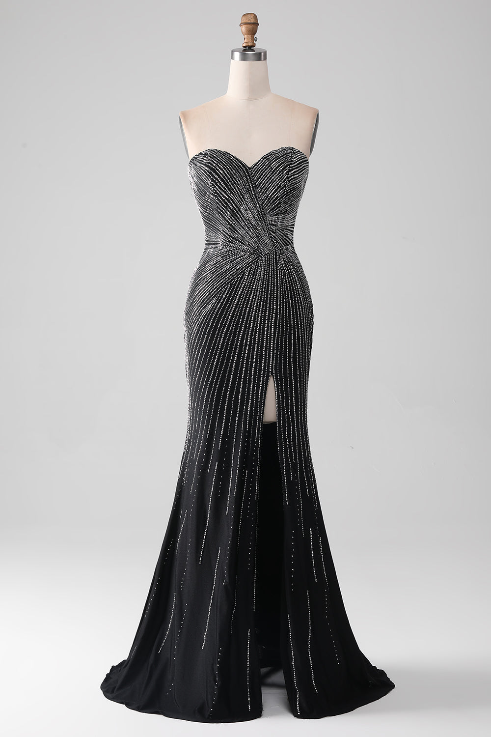 Black Glitter Mermaid Sweetheart Strapless Ball Dress with Slit