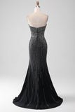 Black Glitter Mermaid Sweetheart Strapless Ball Dress with Slit