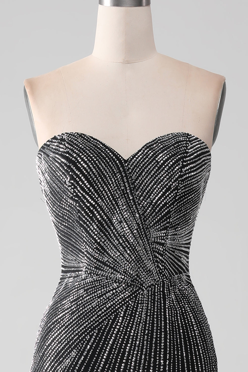 Black Glitter Mermaid Sweetheart Strapless Ball Dress with Slit
