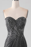 Black Glitter Mermaid Sweetheart Strapless Ball Dress with Slit