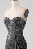 Black Glitter Mermaid Sweetheart Strapless Ball Dress with Slit