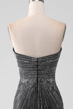 Black Glitter Mermaid Sweetheart Strapless Ball Dress with Slit