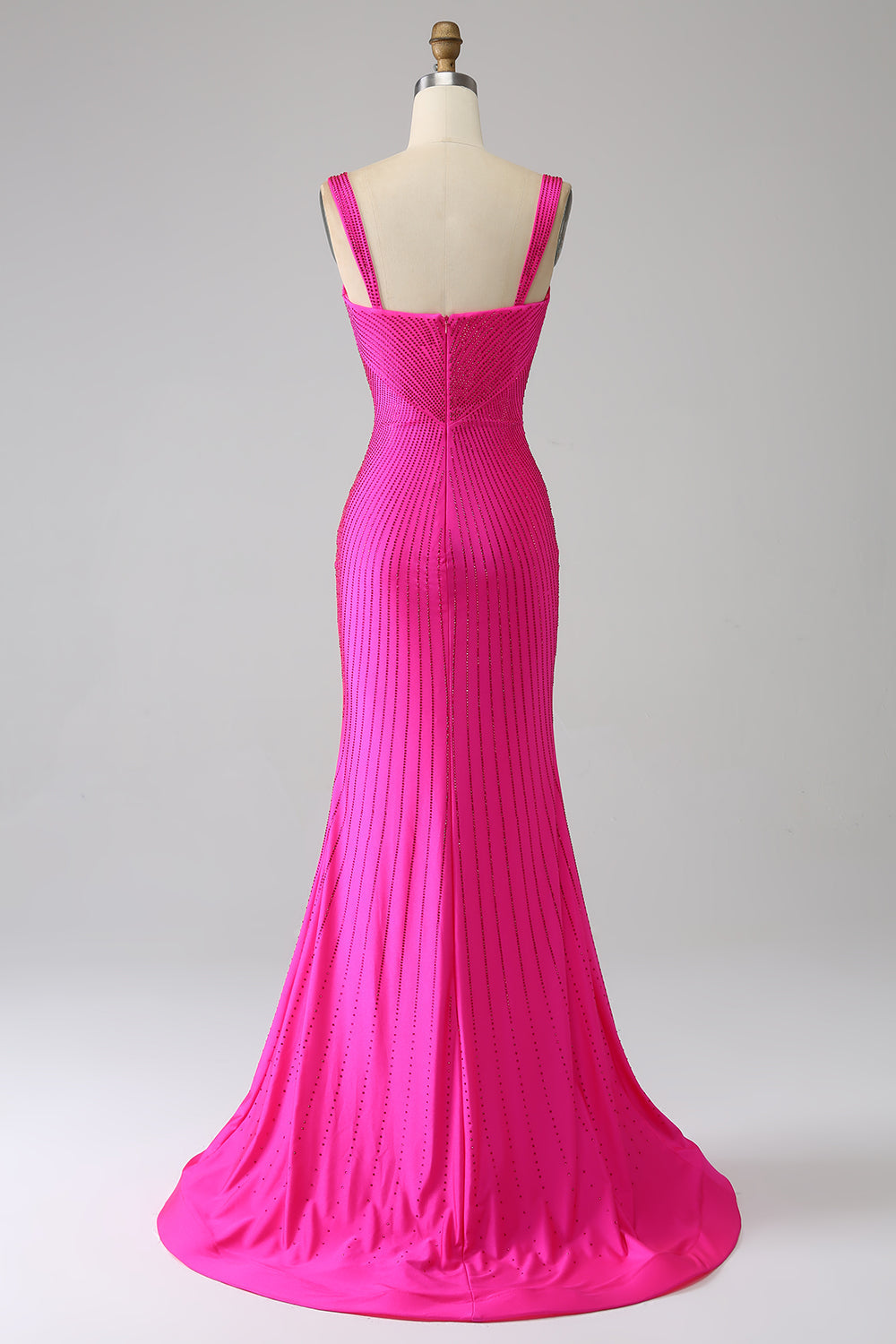 Sparkly Mermaid Spaghetti Straps Hot Pink Ball Dress with Hollow-out
