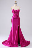 Sparkly Fuchsia Mermaid Sweetheart Corset Long Ball Dress with Slit