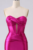 Sparkly Red Mermaid Sweetheart Corset Long Ball Dress with Slit