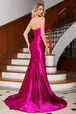 Sparkly Mermaid Fuchsia Corset Ball Dress with Slit