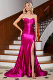 Sparkly Mermaid Fuchsia Corset Ball Dress with Slit