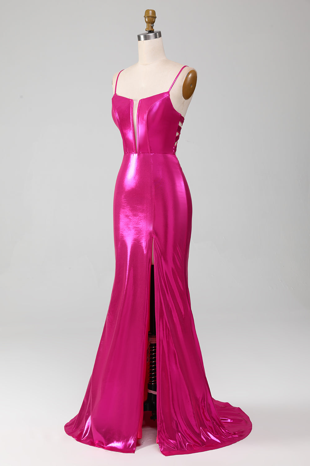 Sparkly Hot Pink Mermaid Simple Long Ball Dress With Slit