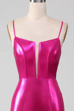 Sparkly Hot Pink Mermaid Simple Long Ball Dress With Slit